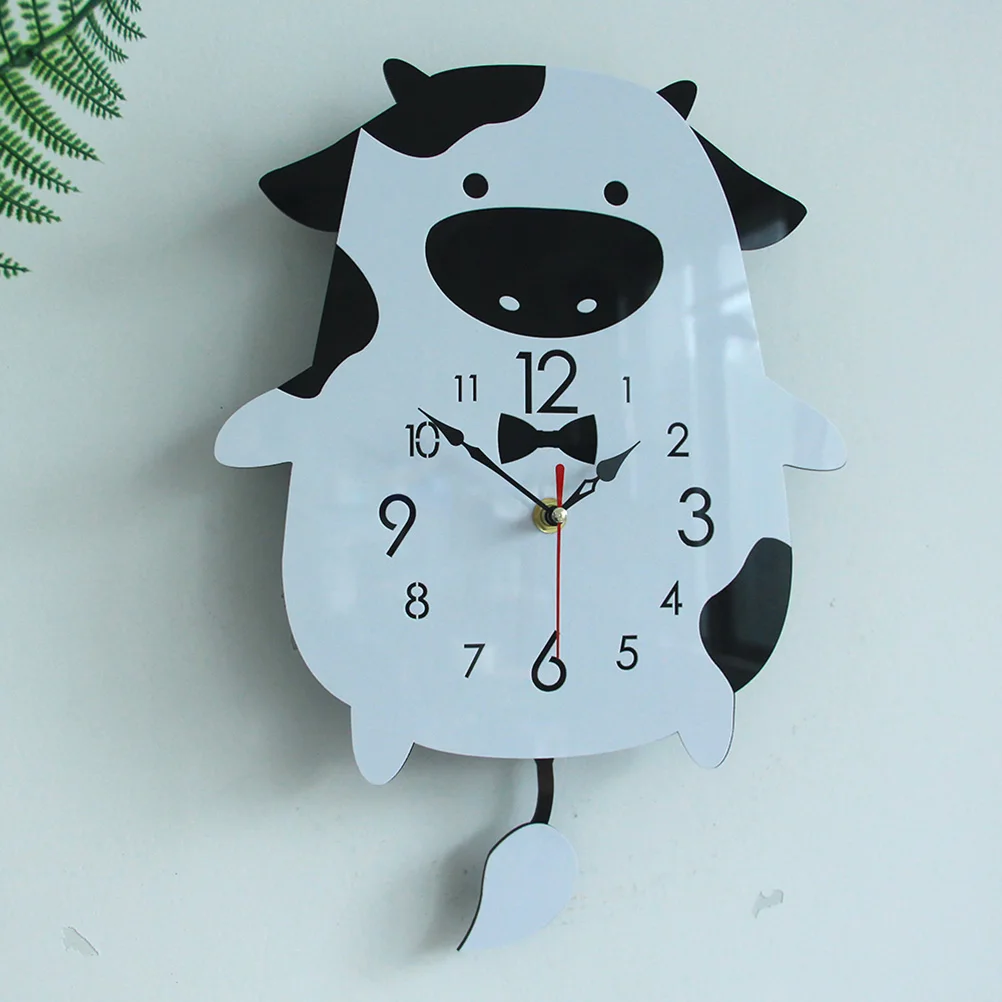 

Silent Wall Non ticking Cartoon Cow Cartoon Cow Shape Clock Shape Decorative Kids Room Animal Pendulum Clock Home Item