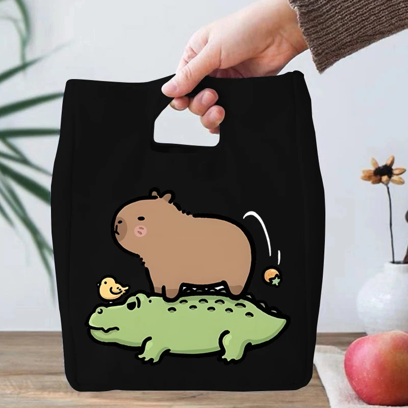 Cartoon Capybara Print Portable Lunch Bag Women Men Kids Food Thermal Box Multi-function Office Bento Insulated Lunch Handbag