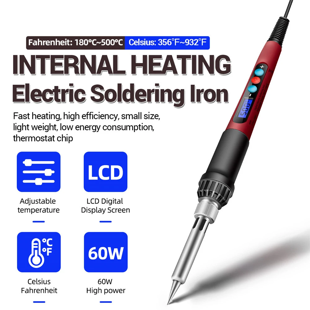 

Soldering Tips Rework 220V Welding Tool Digital Electric Soldering Iron Kit Set 60W Temperature Adjustable Ceramic Heater