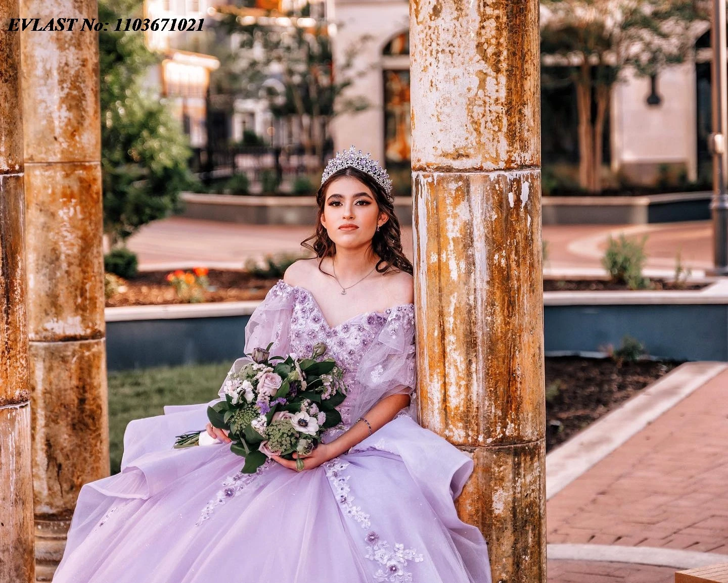 EVLAST-Quinceanera Lace vestido de bola, Beading Applique, Lavanda Sparkly, Espartilho De Cristal, Sweet 16, SQ372