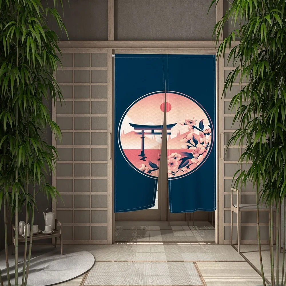 Cherry Blossom Japanese Style Door Curtain Home Decoration Polyester Kitchen Bathroom Curtains Privacy Entrance Door