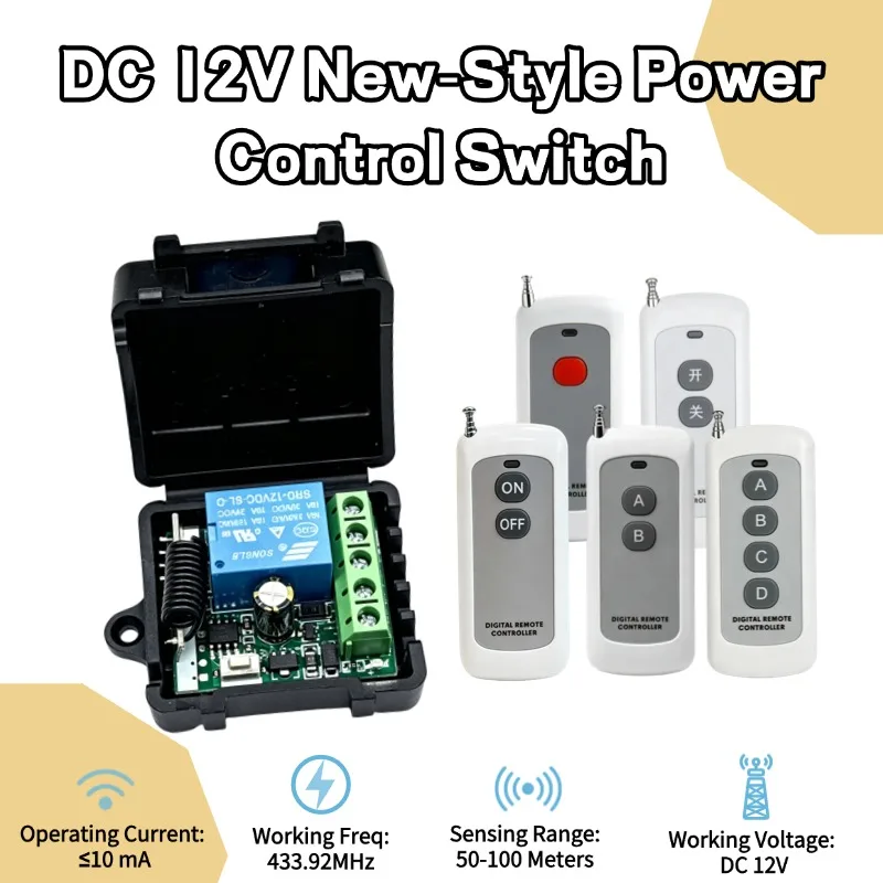 RF 433Mhz Universal Wireless Remote Control Switch DC 12V 10A Relay Receiver Module Transmitter Garage Door On Off Light Switch