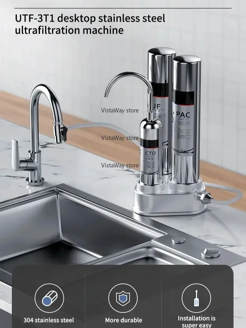 فلتر مياه لطاولة المطبخ 304 من الفولاذ المقاوم للصدأ لتنقية المياه بالترشيح الفائق للشرب المباشر
