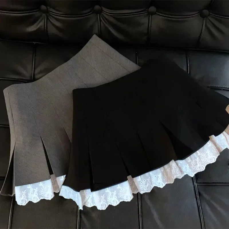 Flume edge lace skirt, fashionable and versatile pleated skirt, A-line skirt, new style