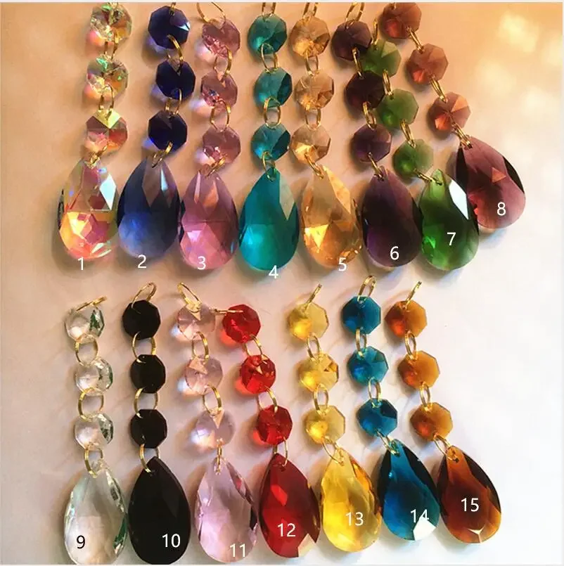 

Camal 2pcs (105mm) 15 Colors 38mm Mesh Drop Crystal Pisms Pendants w/14MM Octagonal Beads w/ Gold Rings Suncatcher Chandelier