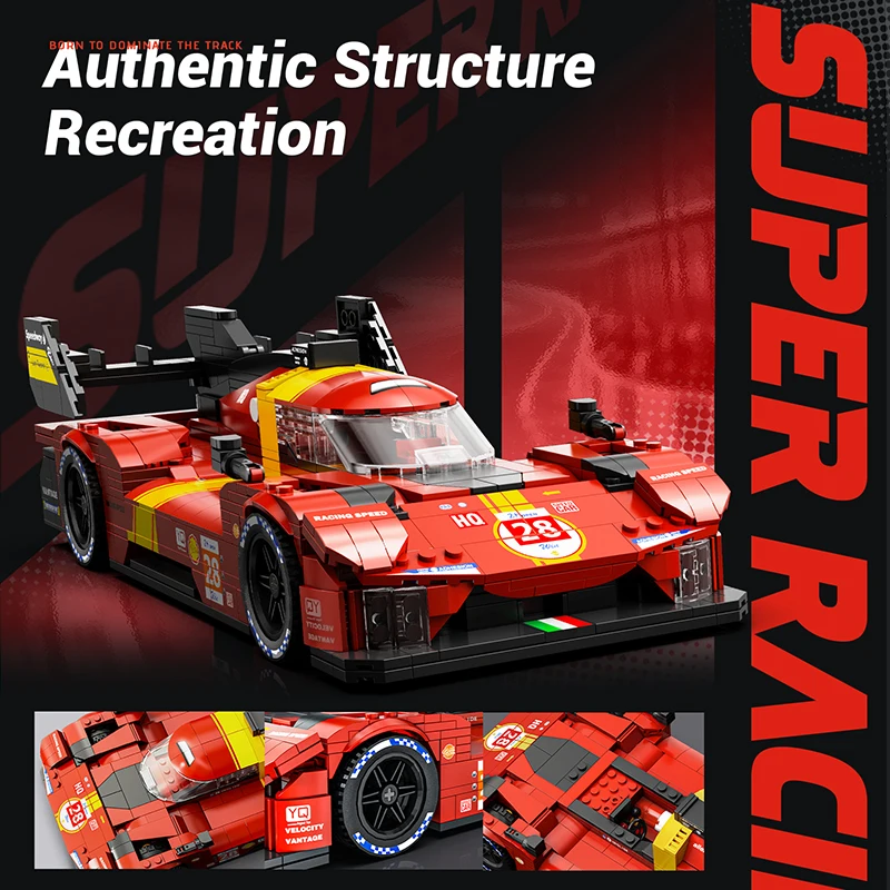 Race Car Building Blocks Model Racing Static 980PCS Toy Ferrari 499P Home Decor Ornaments Holiday Gifts For Kids Adult