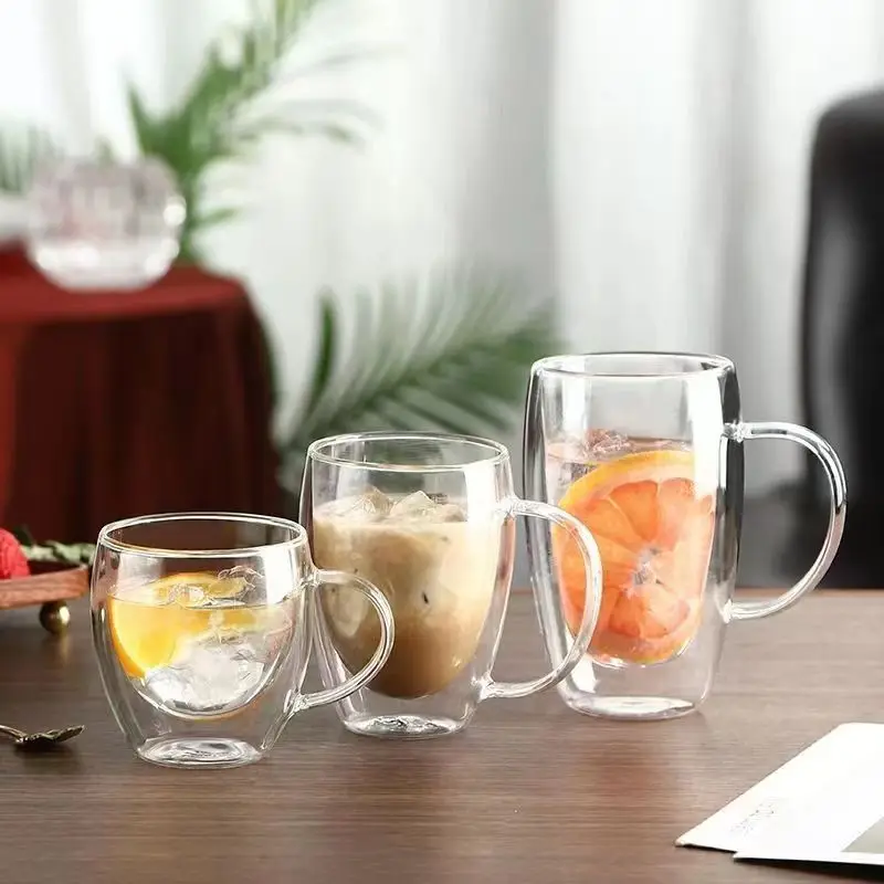 Heat Resistant Double Wall Glass Cup 80-650Ml Beer Milk Coffee Water Cups Transparent Cup Subtlety Glass Drinkware Mug Set Gift