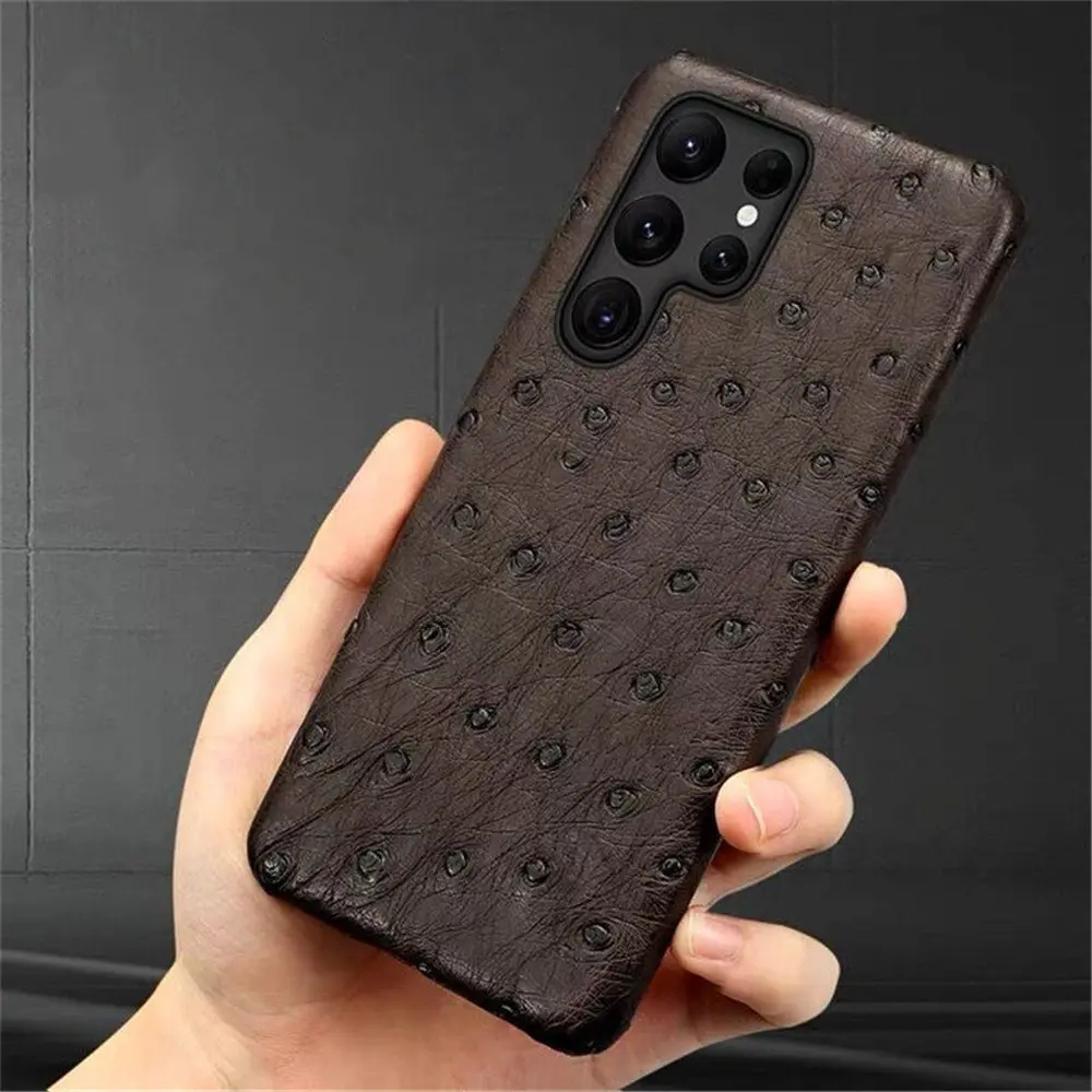 

Premium Natural Ostrich Skin Leather Case for Samsung Galaxy S22 S23 S24 S25 Ultra Matte Armor Back Cover