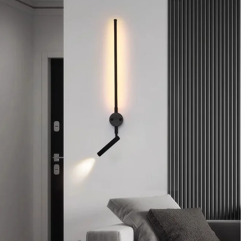 

Minimalist rotating spotlight strip lights modern bedroom headboard study living room wall aisle with switch wall light