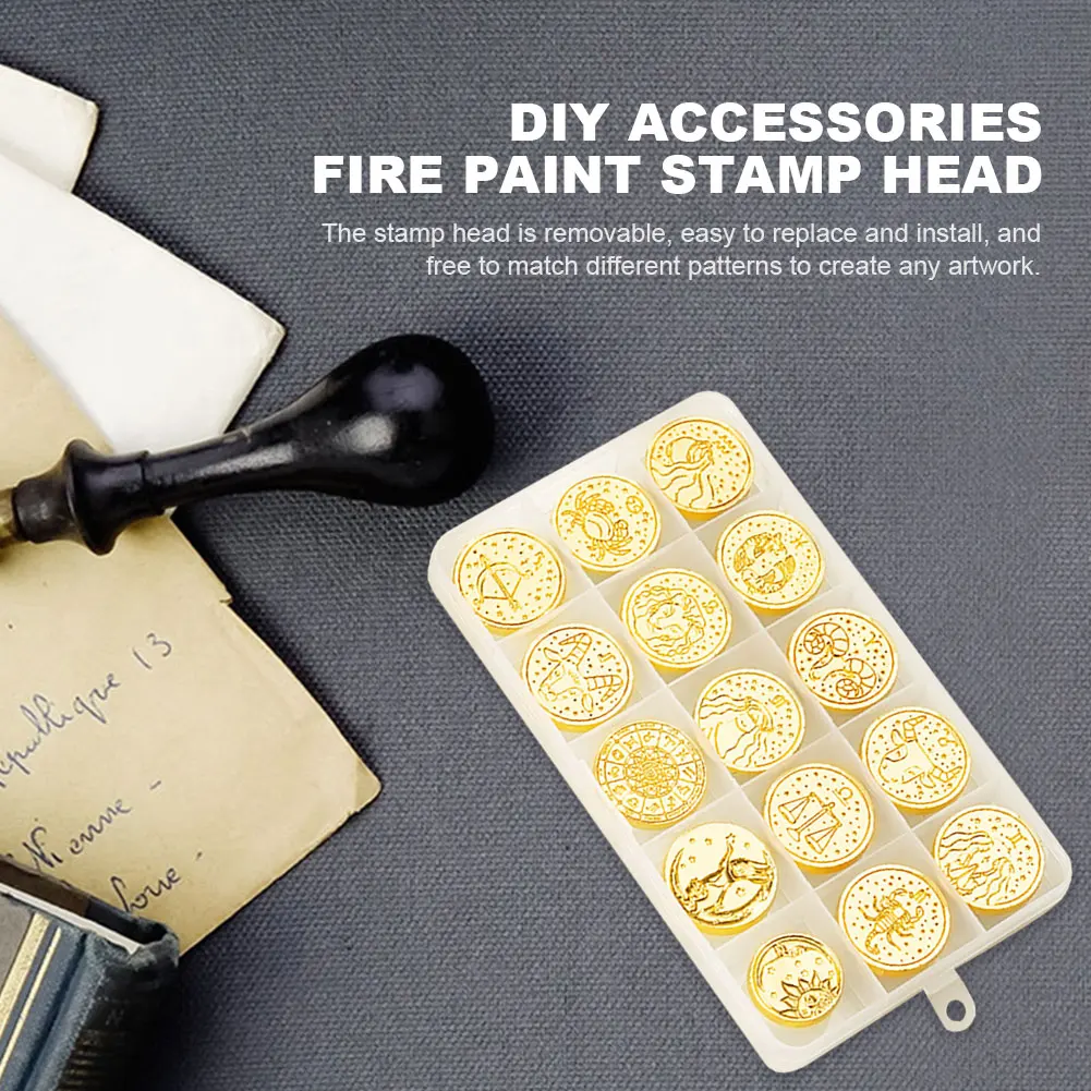 

15pcs DIY Stamp Head Multipurpose Wax Grain Seal Head Ornamental Enamel Seal Head Envelope Decorative for Packaging Scrapbooking