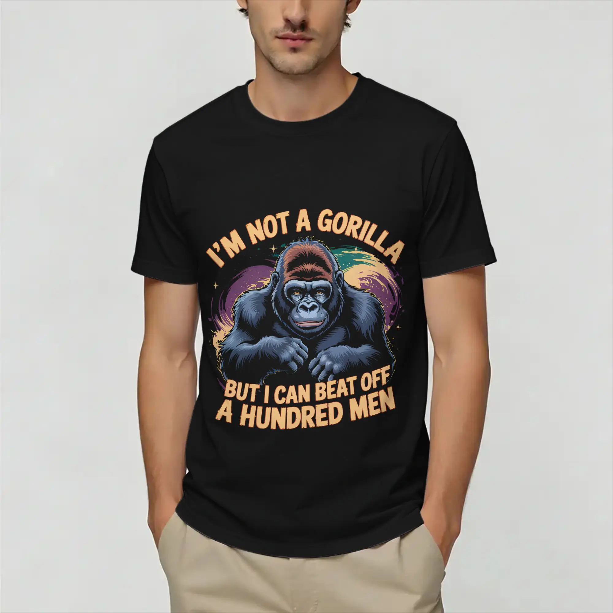 Born  Forced To Wipe Funny Gorilla  Cotton T-Shirt For Man Summer  Vintage T-Shirts Hippie Tees Oversized Pattern Clothing
