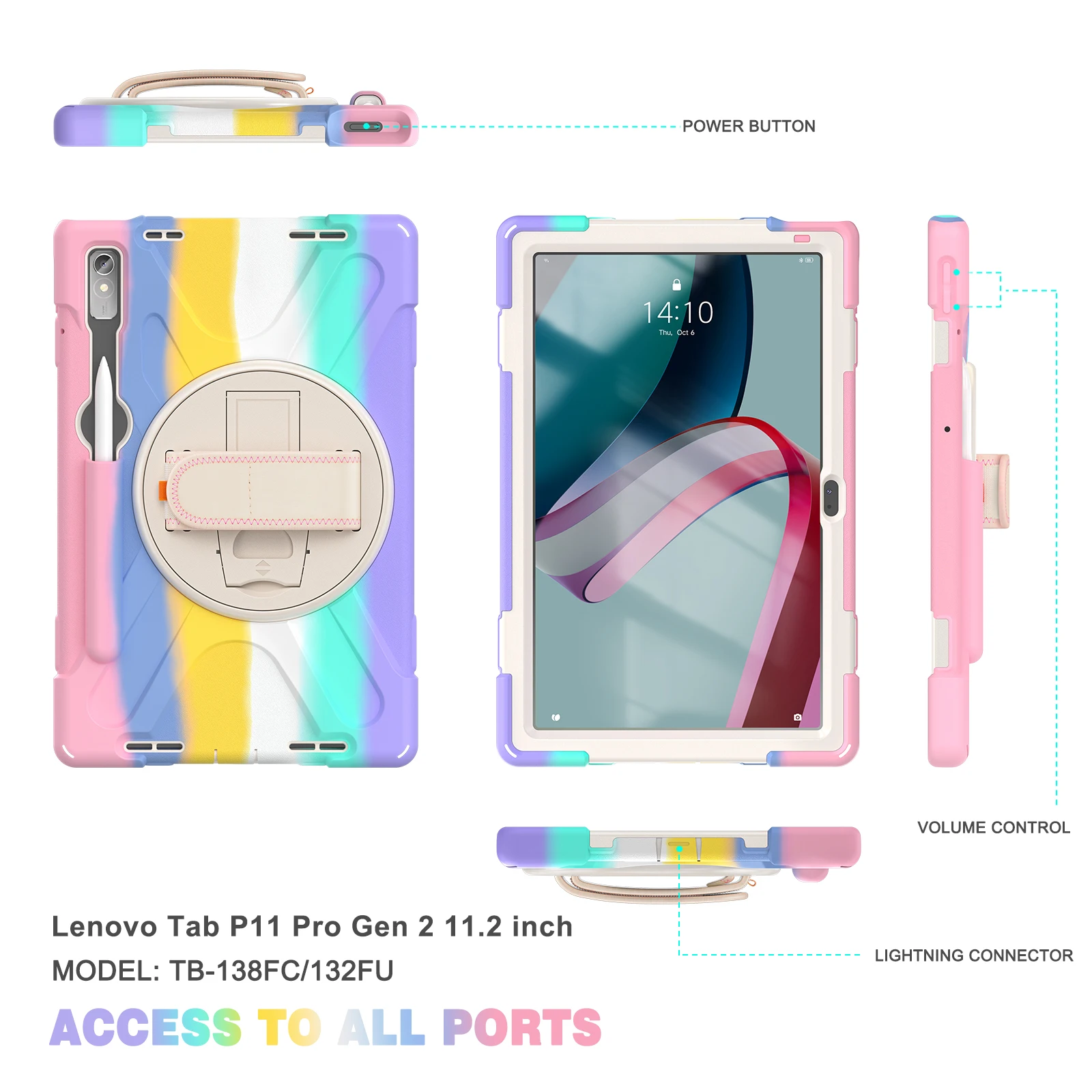 Shockproof Kid Safe PC + Silicon Stand Shoulder Strap Case For Lenovo Tab P11 Pro 2nd Gen 11.2 inch 2022 TB-132FU TB-138FU Cover