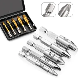 5pc Damaged Screw Extractor Remover Drill Bit Set Disassemble Screws Bolt Stud Slip Teeth Demolish Stripped Broken Remover Tools