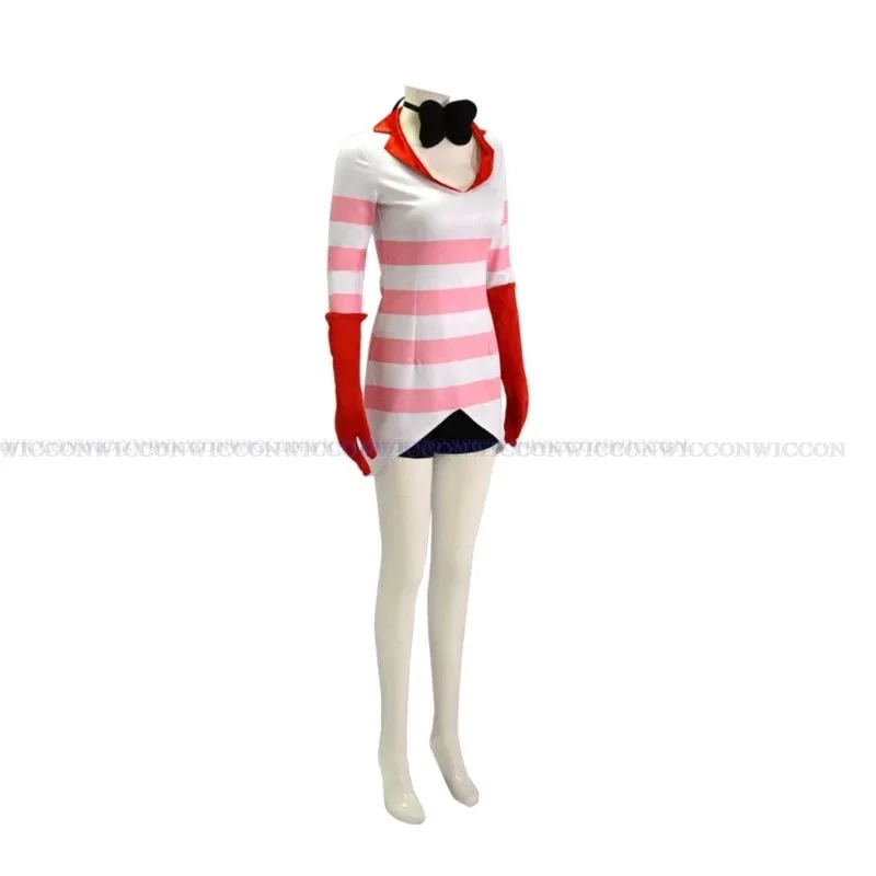 Anime Hazbin Cosplay Hotel Costume Uniform Cosplay Angel Dust Sexy Dress Red White Stripes Woman Kids Halloween Party Cosplay