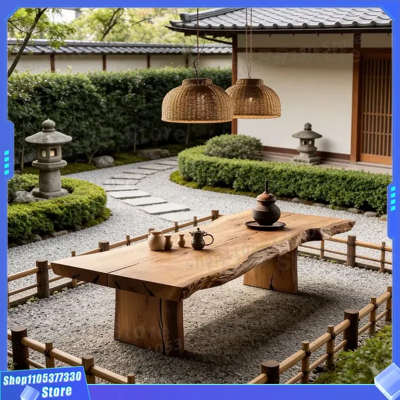 Solid Wood Dining Table and Chair Set Modern Log Style Tea Table for Living Room Long Conference Meeting Desk Household