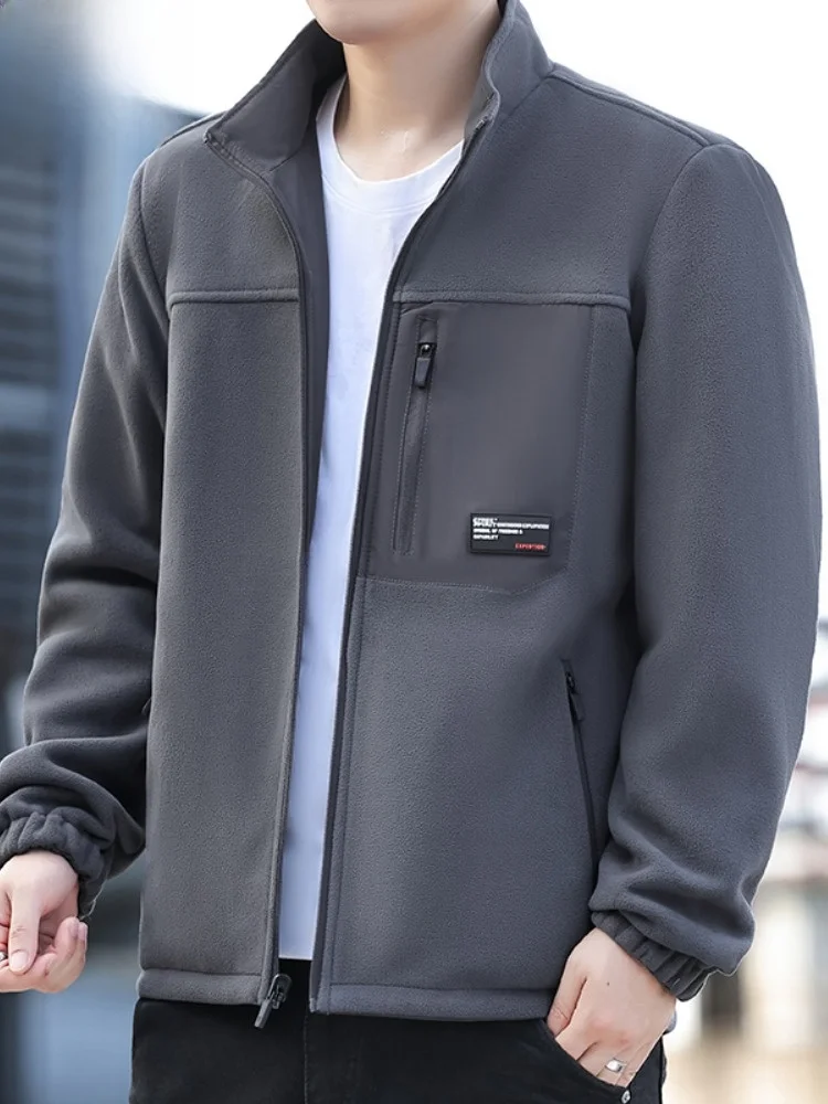 

Paul Men's Double-Sided Wear Stand Collar Jaet Fce Lined Casual Spor Top for Spring Autumn Polyester Fiber Modern Sle