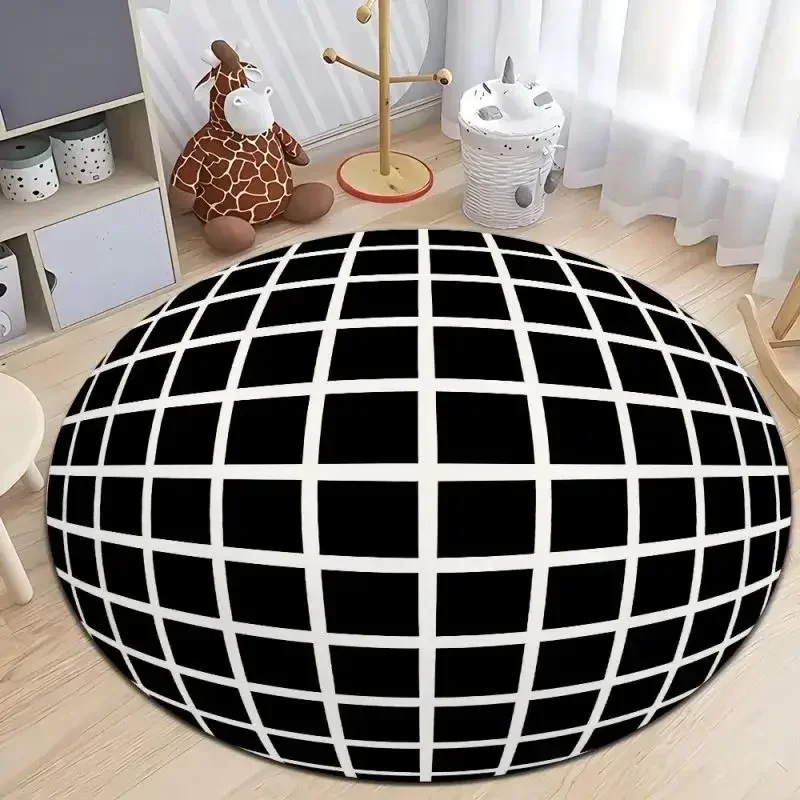 Giant Inflatable Floor Cushion Ottoman with Black and White Grid Pattern for Living Room Decor small rug for dorm room