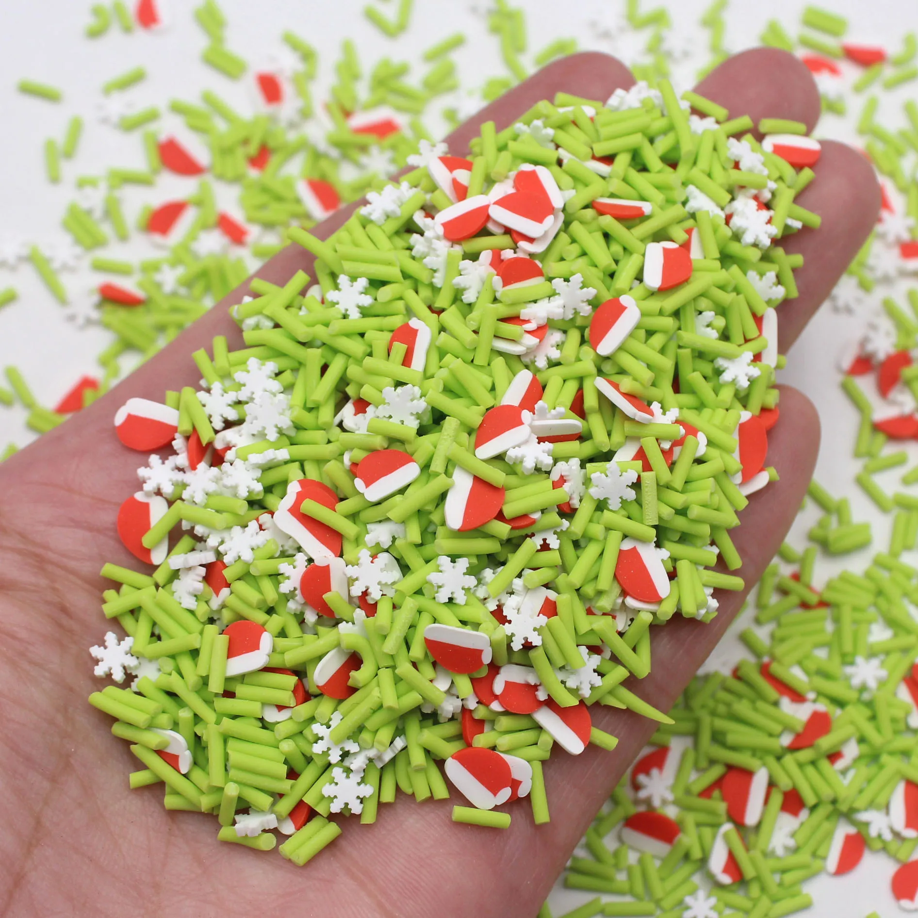 100g/Lot Christmas Series Hats White Snowflake Polymer Clay Slices Mixed Long Sprinkles for Slime Decoration DIY Crafts