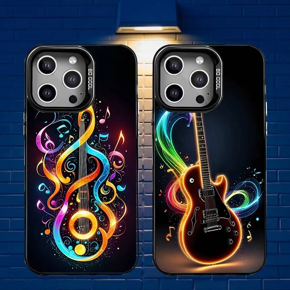 

Musical Guitar Art Phone Case For iPhone 16,15,14,13,12,11,Mini,Pro,E,MAX Gray Matte Silicone Black Cover