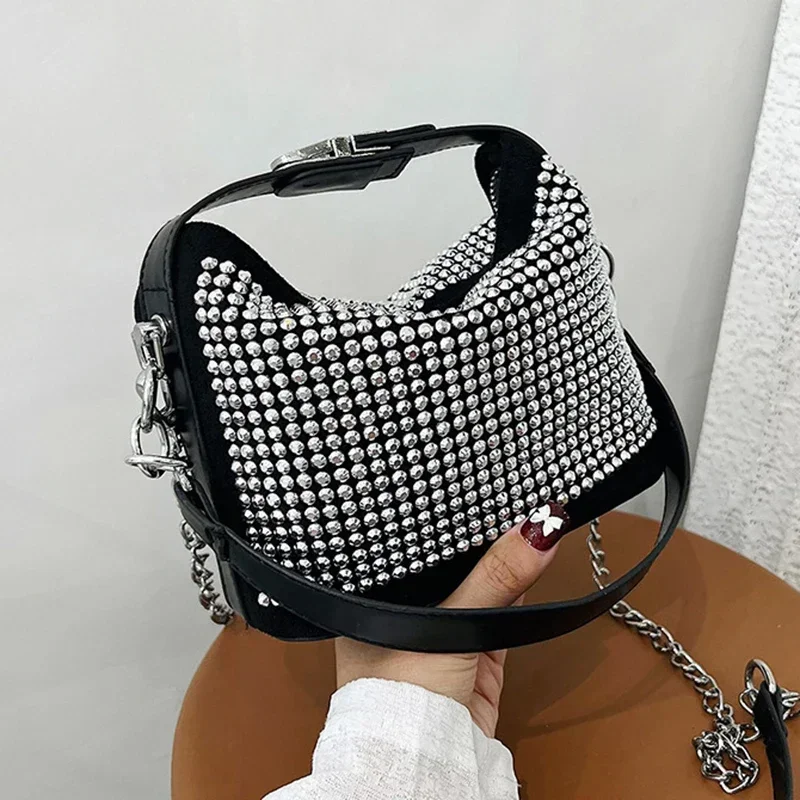 Bling Diamond Design Crossbody Messenger Bags for Women Trend Luxury Travel Shoulder Handbags Purses  PU Leather Duarable Pack