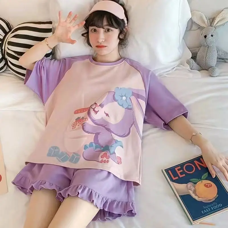 Two-Piece Sets of Pajamas Spring and Autumn New Cartoon Bear Students Wear Homewear Set Women\'s Long-Sleeved Pajamas Pullover