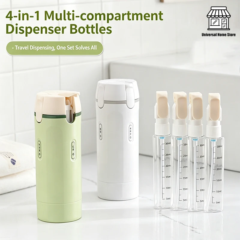 Portable 4-In-1 Travel Shower And Hair Care Kit - 4 Bottles Each 30ml Reusable And Leak-Proof Containers - Essential For Travel