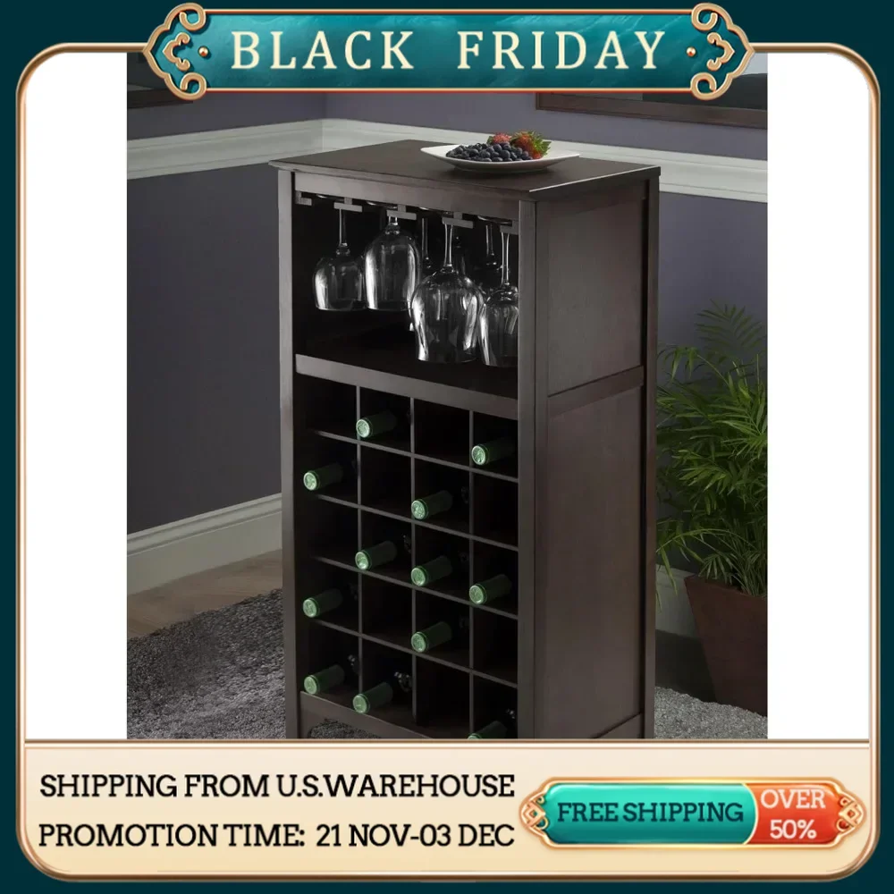 Ancona 37.52-inch x 19.09-inch x 12.6-inch 20-Bottle Modular Wine Cabinet With Glass Rack, Dark Espresso (92729), Wine Cabinets