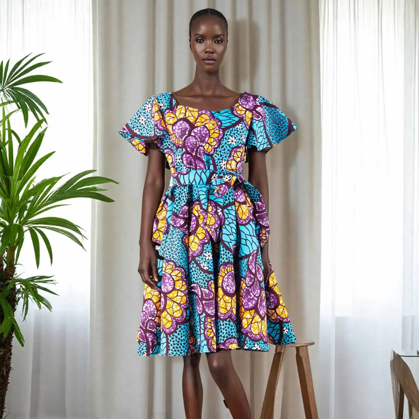 African Dresses for Women Vintage Polka Dot Dashiki Print Retro Women Spring Short Sleeve Plus Size Slim Fit AFRIPEIDE S1925021