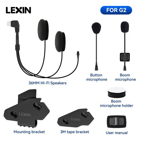 Imagen 2 del producto LEXIN-G2 Intercomunicador para motocicleta, auriculares y accesorios con Clip para casco completo/medio, enchufe para auriculares