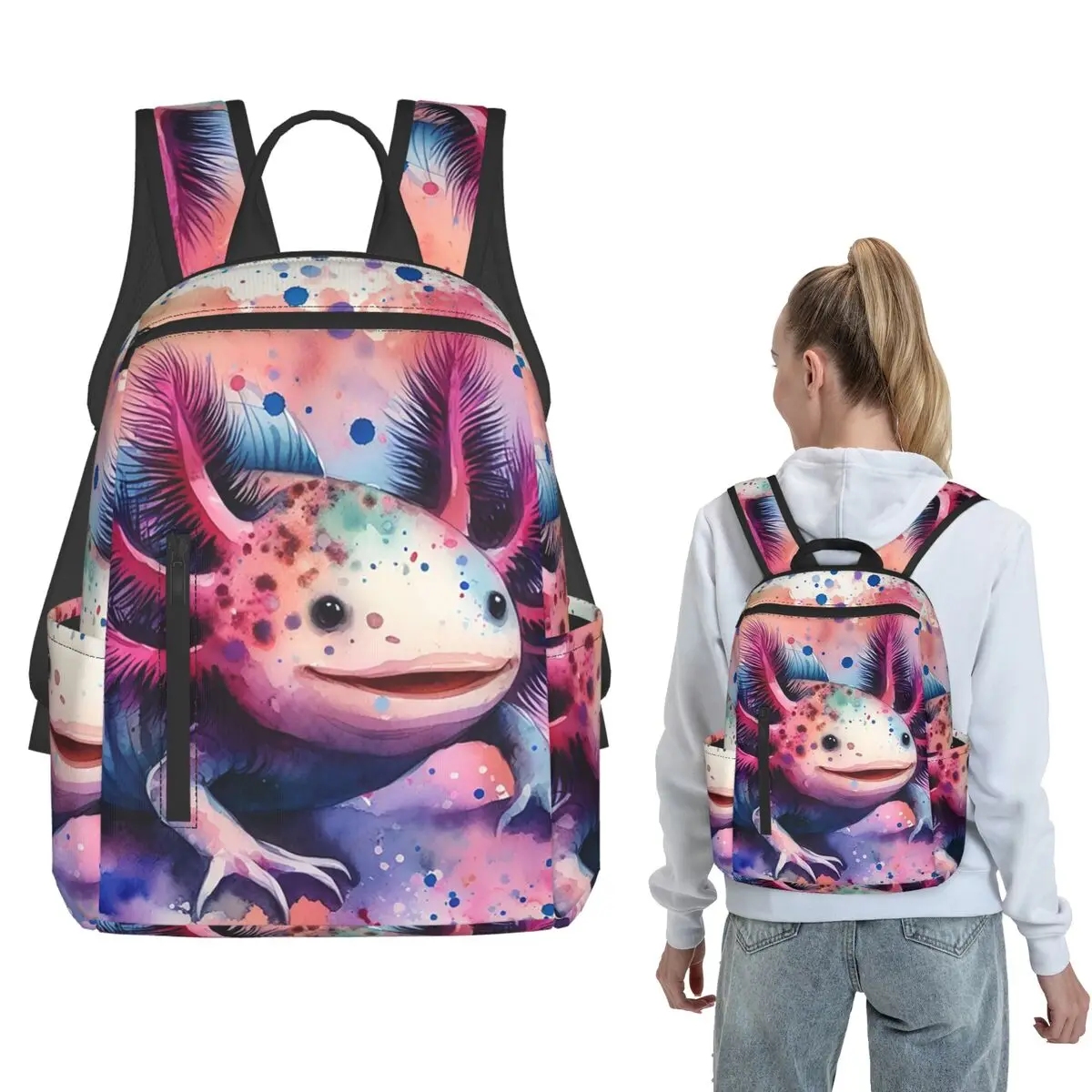 

Vibrant Graffiti Axolotl Art Backpack Daypack Children BookBag School Bag Shoulder Bags for Men Women