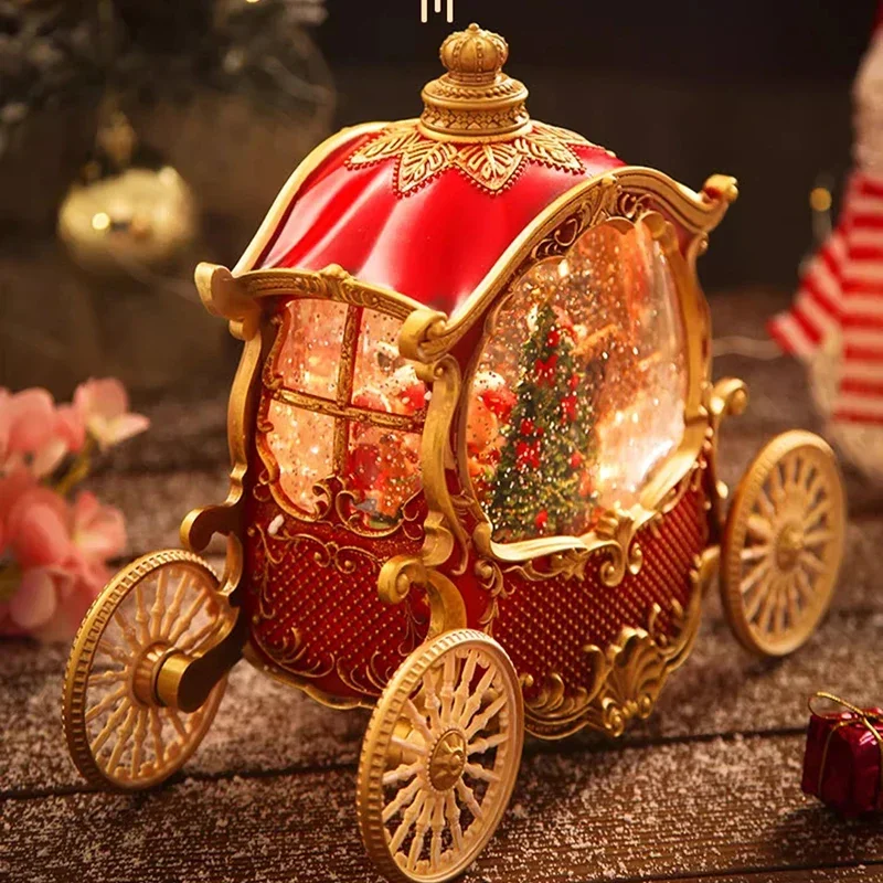 Nordic Led Christmas Carriage Old Man Music Box Crystal Ball Automatic Snow Children Birthday Gift Girlfriend Room Decorations