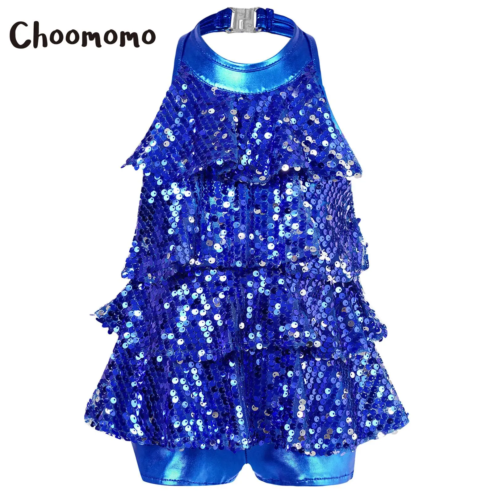 

Kids Girls Sequin Halter Ballet Dance Shorty Unitard Dress Jazz Dance Leotard Modern Latin Salsa Samba Rumba Performance Costum
