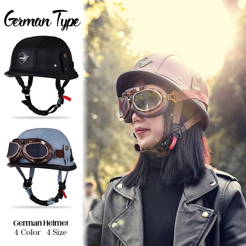 

VGV K9 German retro helmet motorcycle half-covered helmet soldier helmet with goggles for men women adults and teenagers