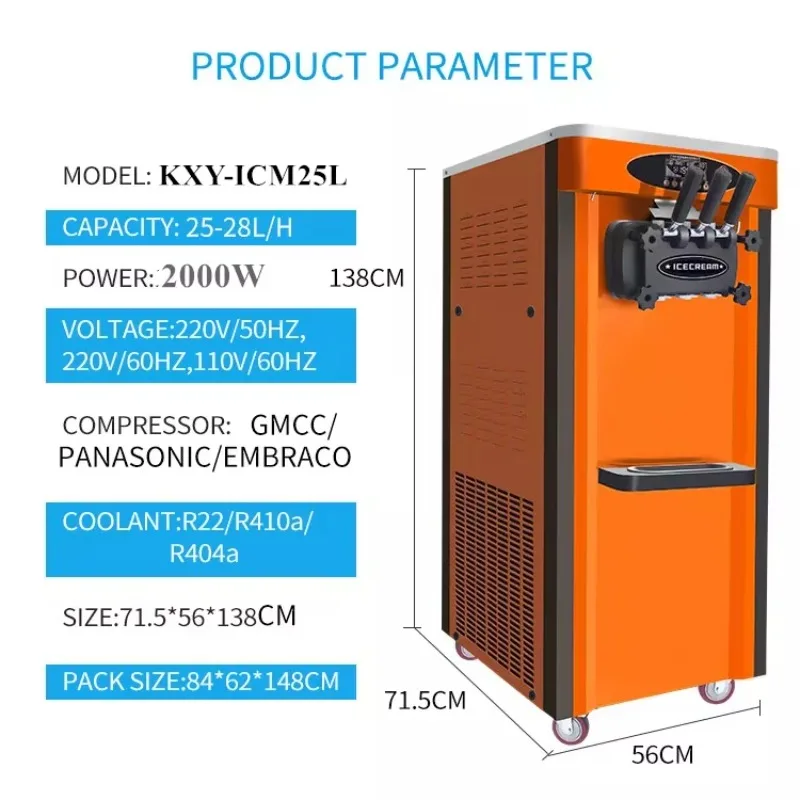 3 Flavors Automatic Soft Serve Commercial Ice Cream Machine Italian Gelato Making Ice Cream Makers