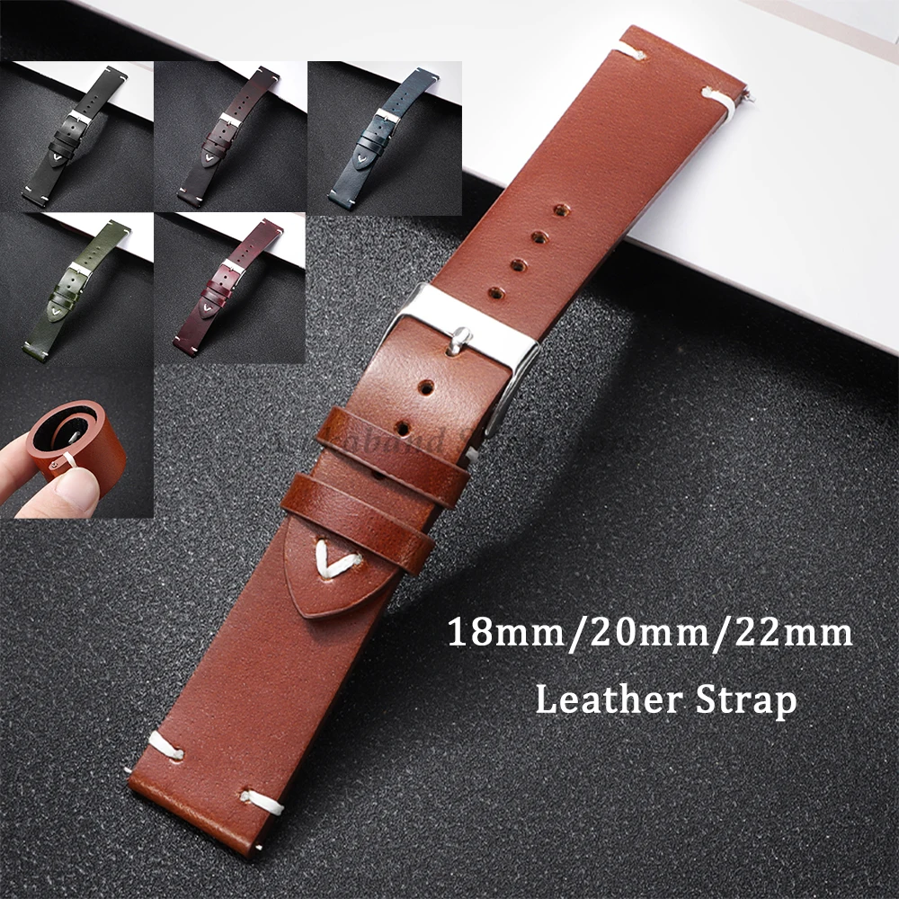 Handmade Genuine Leather Watchband 18mm 20mm 22mm Quick Release Calfskin Watch Strap for Omega for Seiko Smartwatch Wristband