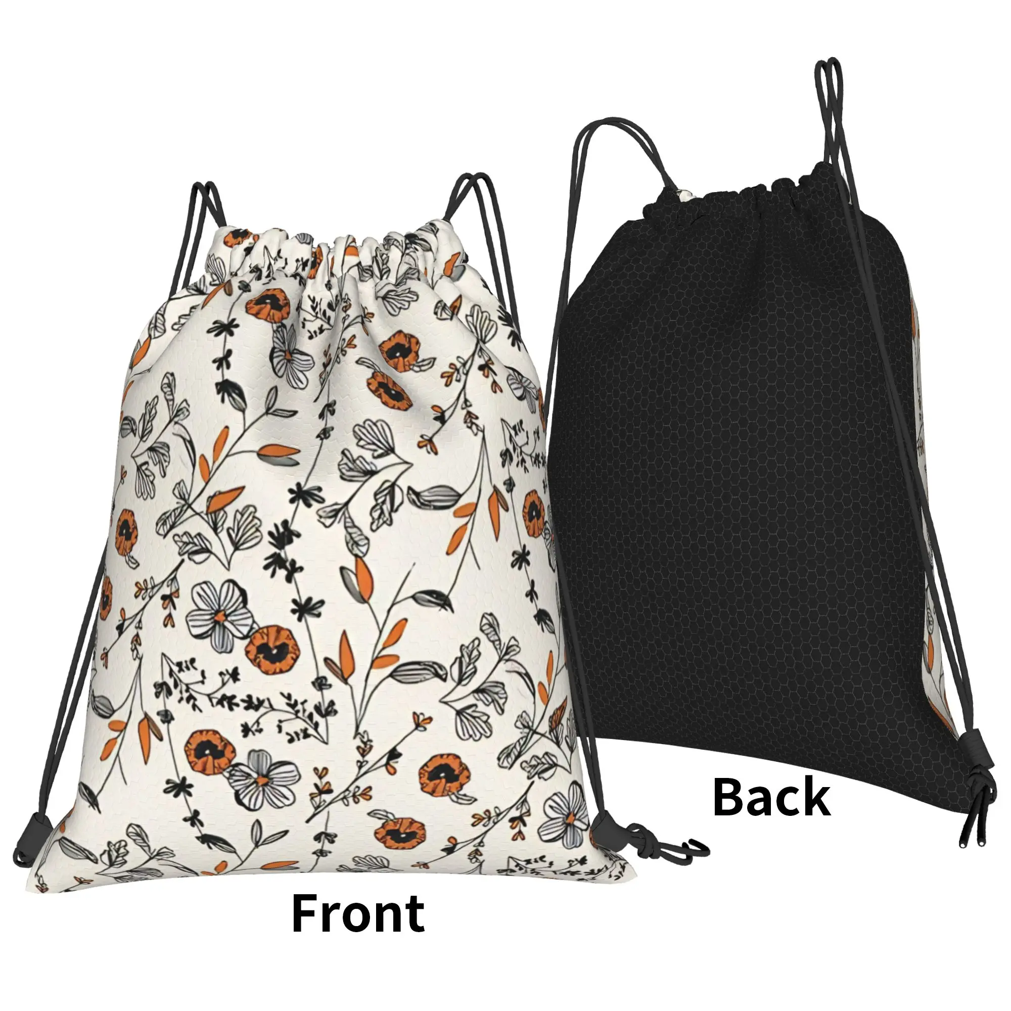 Floral Orange Flower Portable Travel Riding Gym Drawstring Storage Sporty Backpacks