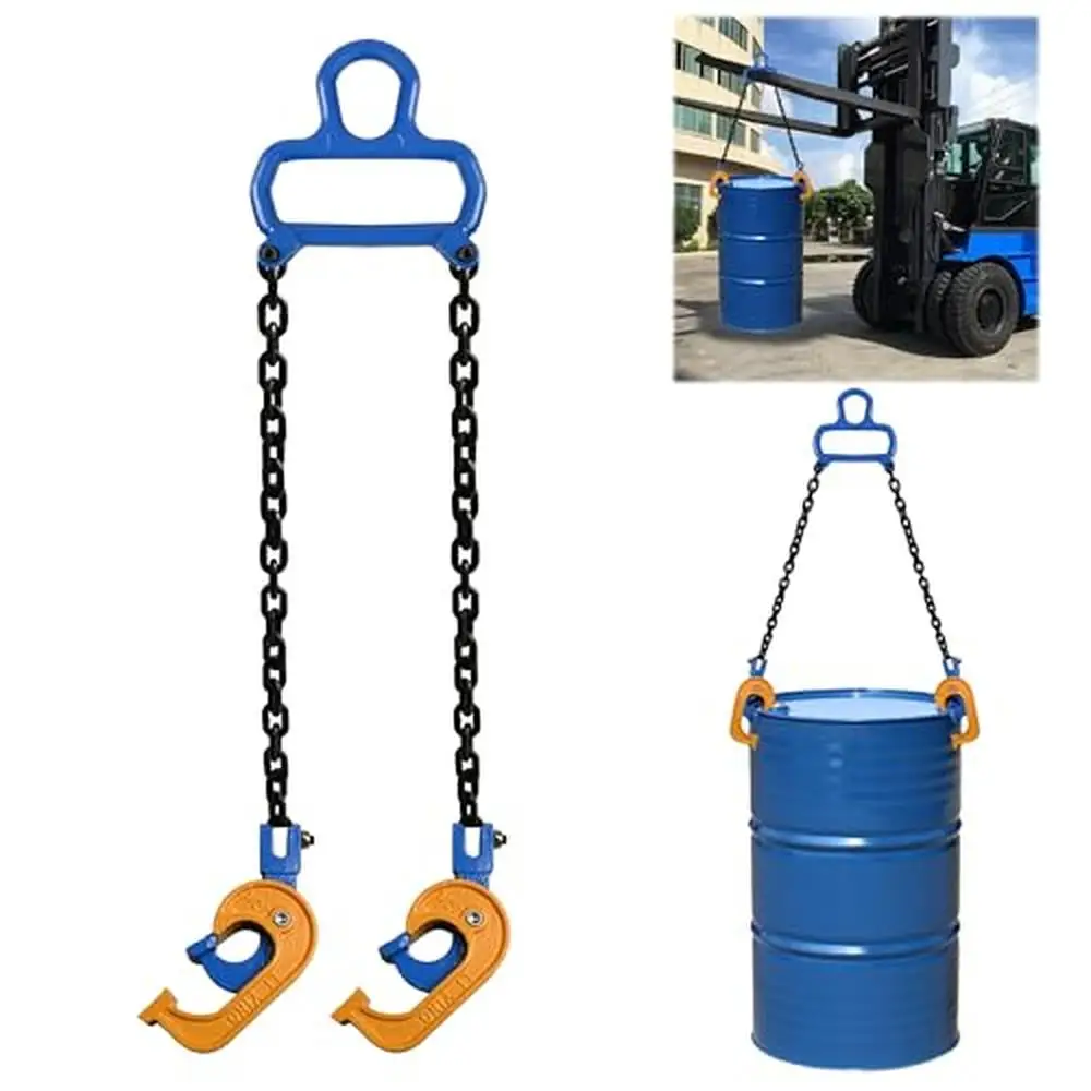 Chain Drum Lifter Clamp Barrel Lift Hoist 2204lbs High Strength Steel Clamp Forklift Crane G80 55 Gallon Heavy Duty Rust