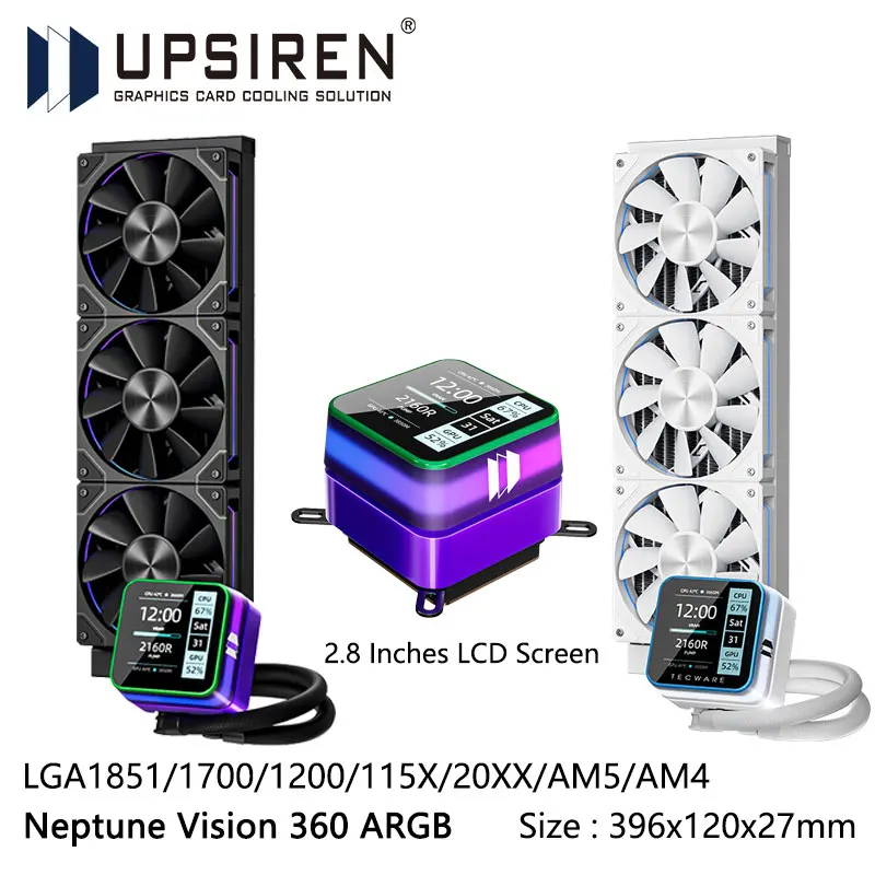 USIREN Neptune Vision 360 ARGB All-in-One Water Cooling Radiator,2.8 Inches LCD Digital Display/LGA1850/1700/115X/20XX/AM5/AM4