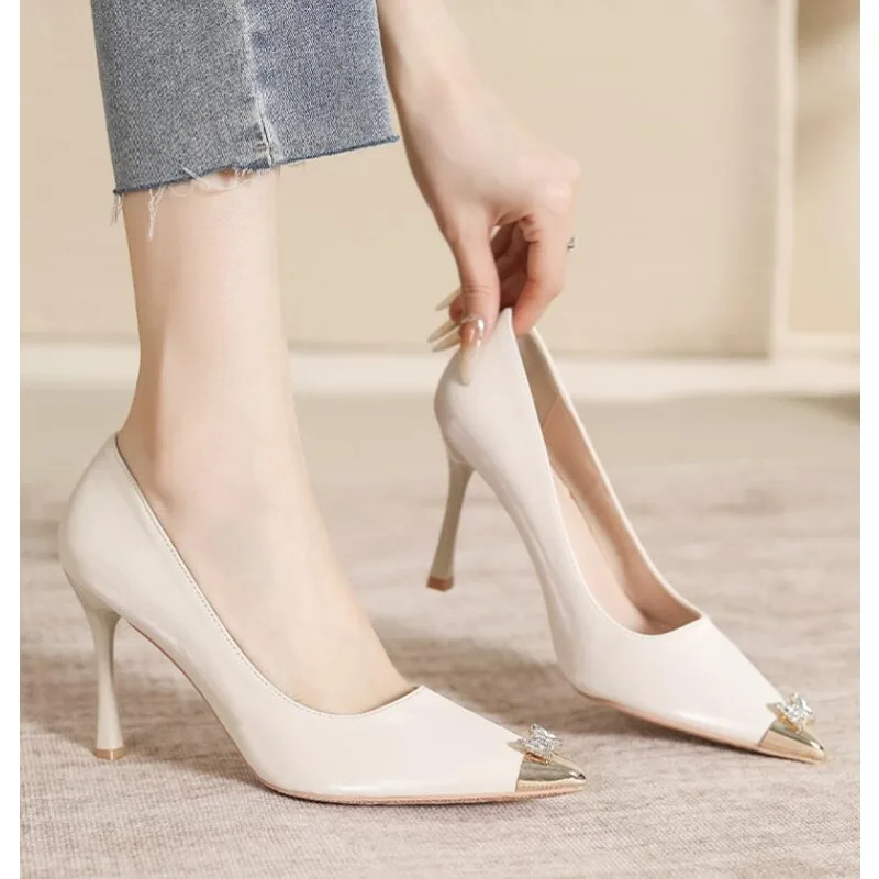 Size31-43 Women Shoes Pumps Office Lady Shoes Solid PU Pointed Toe 5/7/9CM High Heel Thin Heels Party Sexy Stiletto Women Heels