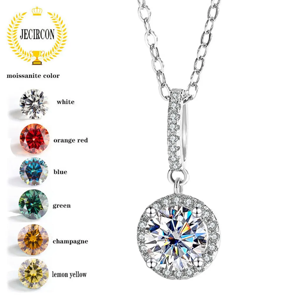 

JECIRCON Necklace for Women S925 Sterling Silver Moissanite Necklace 1 Carat 6 Claw Round Bag Snowflake Pendant Clavicle Chain