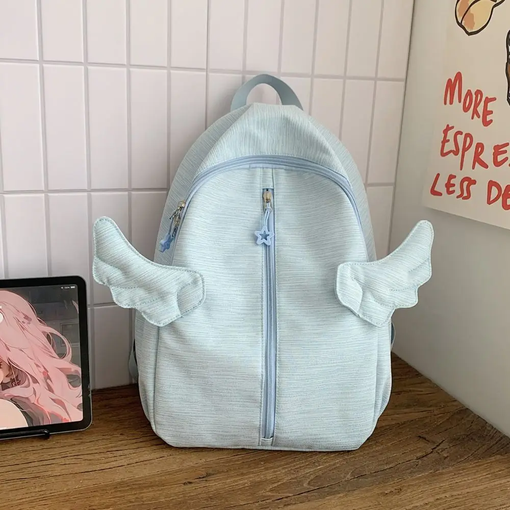 Y2k Süßer Engelsflügel-Rucksack, minimalistisch, mit mehreren Taschen, Nylon-Rucksack, große Kapazität, niedlicher Schulrucksack für Studenten, Alltagsrucksack – Detail 6