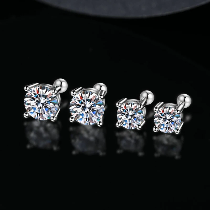 4 Prong Moissanite Screw Earrings Pass Diamond tester For Men Women 18K Platinum Plated Bride Wedding Gemstone 925 Silver Studs