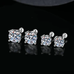 4 Prong Moissanite Screw Earrings Pass Diamond tester For Men Women 18K Platinum Plated Bride Wedding Gemstone 925 Silver Studs
