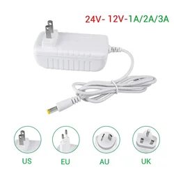 DC 24V 12V 1A 2A 3A Power Plug Output Connector 5.5mm*2.1mm Power Adapter EU US UK AU Plug White Housing