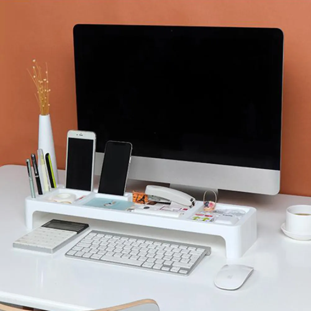 Keyboard Shelf White Multifunctional Many Lattices Organizer Desktop Storage Rack File Holder for Office Home Use