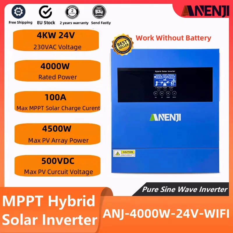 Hybrid Inverter 4000W 24V Photovoltaic Hybrid Solar Inverter 230VAC Max PV 60-500V Build 100A MPPT Solar Charger For Solar Panel