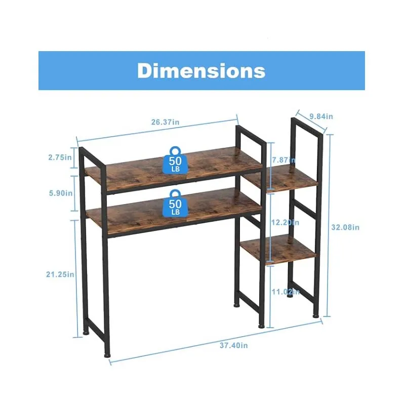 Computador Desktop Estante, Multipurpose Madeira Mesa Hutch, prateleira ajustável, apenas 2 Estante Nível