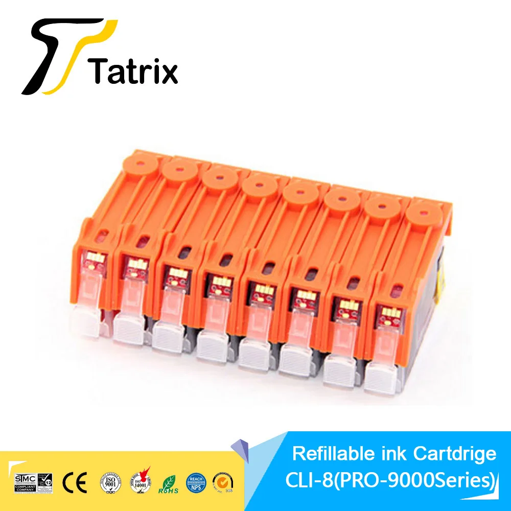 Tatrix New Canon refillable ink cartridge CLI-8 CLI8 for Canon PIXMA Pro-9000 PRO9000 Mark II printer,ARC chip