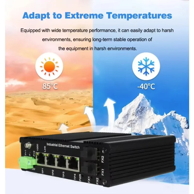 Hot Selling Industrial Network Switch Unmanaged 6 Port Gigabit Ethernet Poe Fiber Switch With 4*10/100/1000Base-Tx and 2*1000Bas
