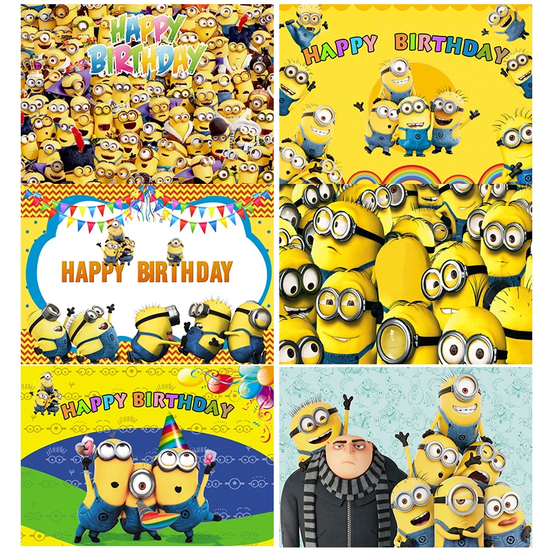 1set Minions Theme Birthday Anime Film Children Background Vinyl Photo Birthday Party Backdrop Decoration Supplies Baby Showers